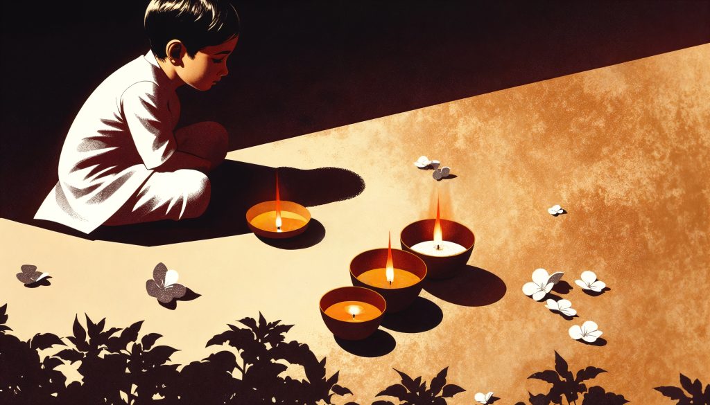 boy lights diyas diwali festival