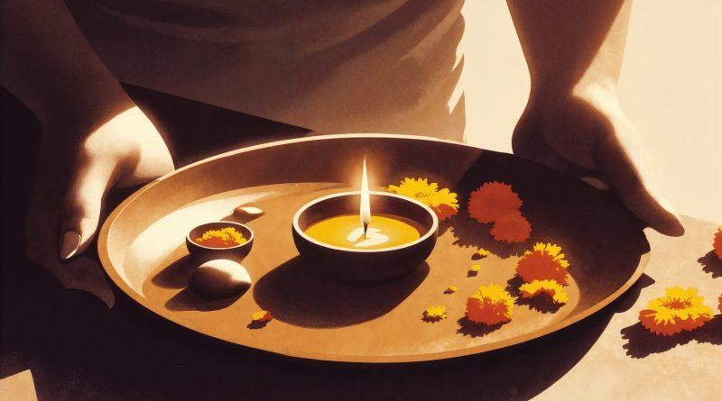diya with flowers held by hands scaled